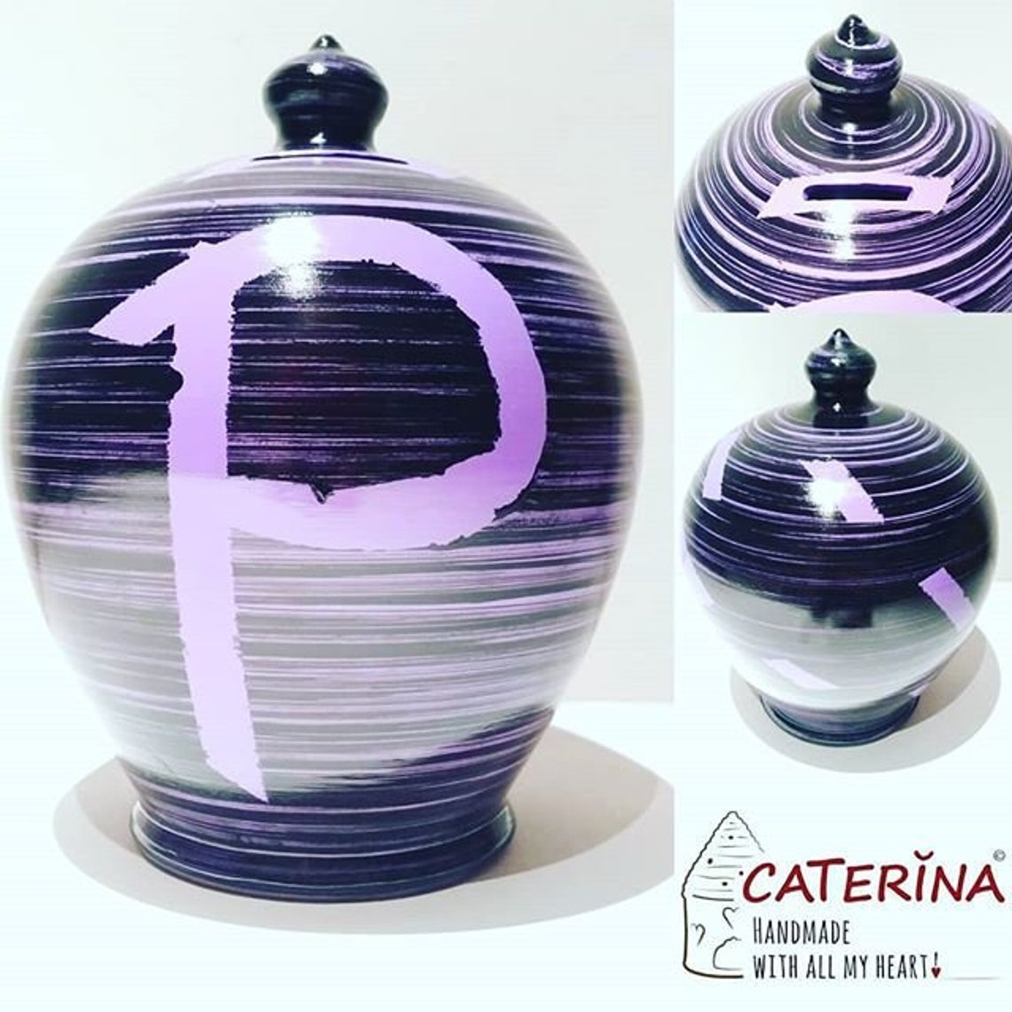 Piggy bank, coin bank, Purple and Black Piggy Bank, pottery piggy bank