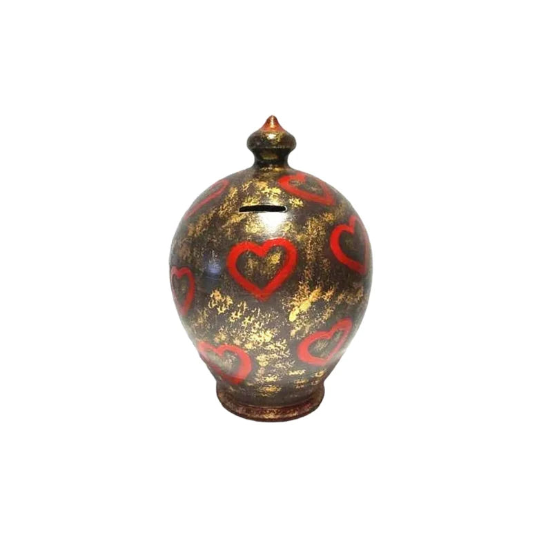 Colors: Brown, Gold with hand painted red hearts.    Size: 20 cm = 7.874 Inches. Circumference: 52 cm = 20 inch.  Made to order, as in picture. @copyrighted I use no molds, all items are one of a kind and handcrafted to order